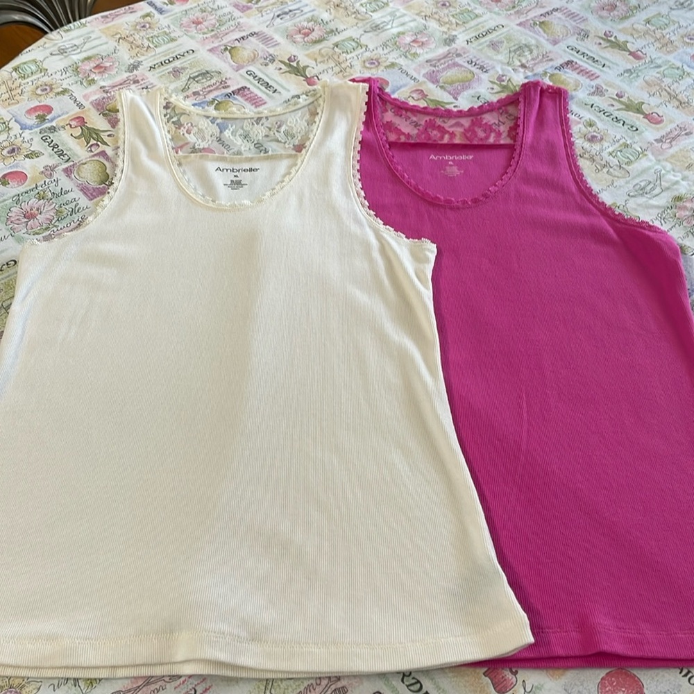 2 Ambrielle  (XL) Tank Tops 1 Pink, 1 Cream New , No Tags.